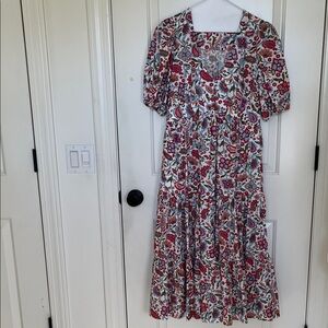 Boden Floral Midi Dress - Red and White